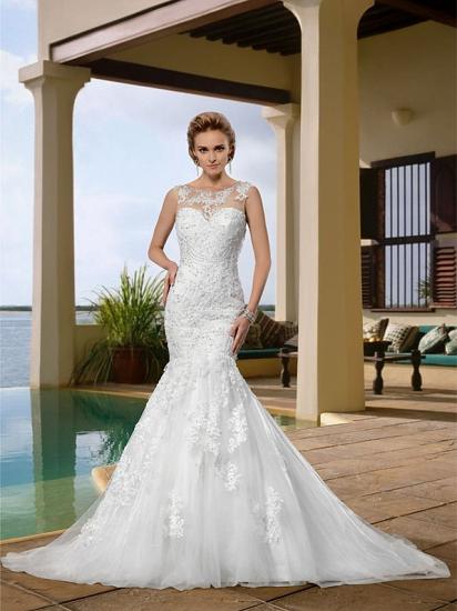 Country Plus Size Mermaid Wedding Dress Scoop Lace Regular Straps Bridal Gowns with Court Train_1