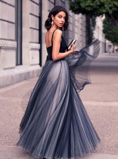 Simple V-Neck Floor Length Prom Dress A-Line Tulle Bowknot Formal Occasion Dresses_3