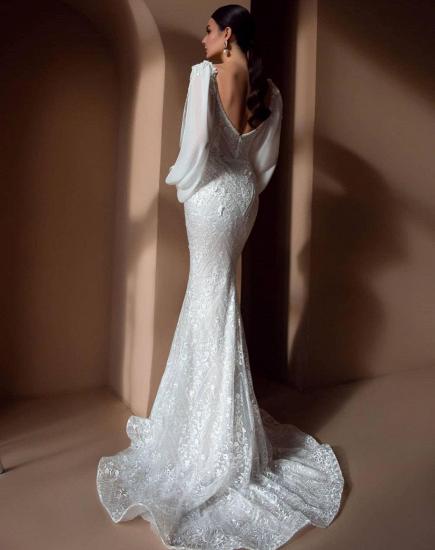 Elegant White Floral Mermaid Wedding Gown Long Sleeve Sweetheart Bridal Gown_5