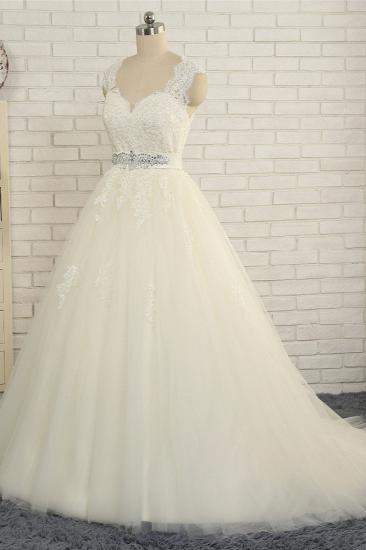 TsClothzone Sexy Straps Sleeveless Lace Wedding Dresses With Appliques A line Tulle Ruffles Bridal Gowns On Sale_4