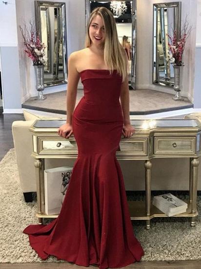 Simple Strapless Burgundy Prom Dresses 2022 Mermaid Evening Gowns