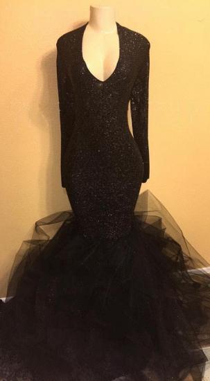 Sexy black sequins prom dress, ruffles evening dress BA8155_4