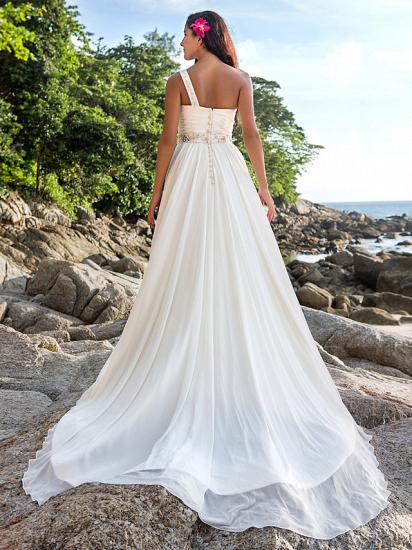 Beach Sparkle A-Line Wedding Dress One Shoulder Chiffon Straps Bridal Gowns Court Train_2