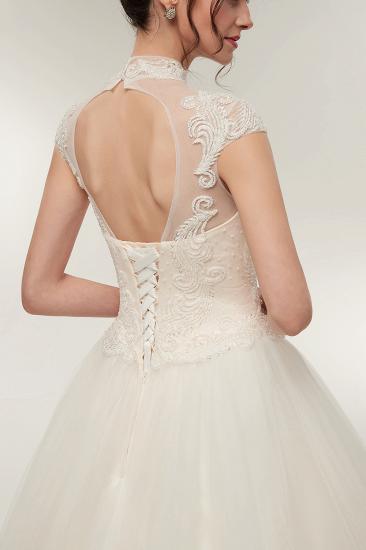 YOLANDE | A-line High Neck Short Sleeves Long Lace Appliques Wedding Dresses with Lace-up_9