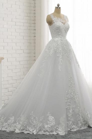 Klassische Rundhals-Spitzenapplikationen White Princess Wedding Dress_3
