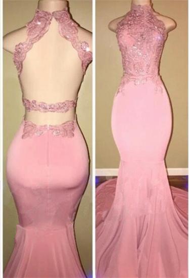 Gorgeous High Neck Pink Lace 2108 Prom Dress Mermaid Long On Sale_2