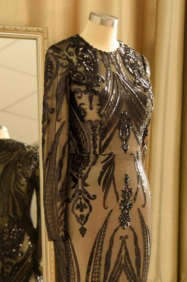 Luxury Round neck Black Sequined Overskirt Prom Dress_8