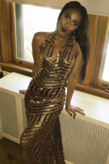 Shimmery Sequins Halter V-neck Prom Dress | Sexy Open Back Mermaid Evening Gowns_2