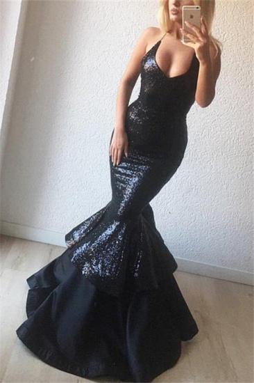 Schwarze Pailletten Sexy Abendkleider | Meerjungfrau ärmellose Träger Prom Kleid billig_1