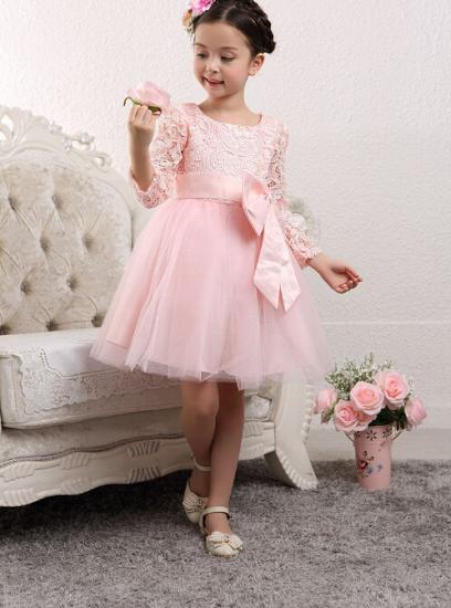 Schöne Tüll Blumenmädchen Kleid mit bowknot | Langarm-Reißverschluss Little Girls Pageant Kleider_3
