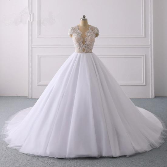 Elegant Cap sleeves V-neck White Ball Gown Lace Wedding Dress_7