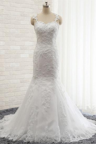 TsClothzone Elegant Straps Sweetheart Lace Wedding Dress Sexy Backless Sleeveless Appliques Bridal Gowns with Beadings