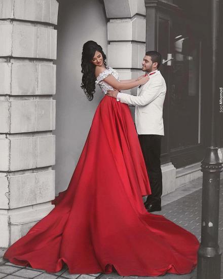 Weißes und rotes zweiteiliges Abschlussballkleid 2022 Schulterfreies, sexy langes Abendkleid_3
