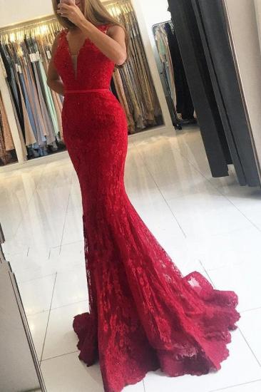 Sleeveless Red Lace Mermaid Prom Dress Sleeveless maxi Evening Dress