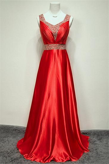 A-line Red Crystal Sexy Long Prom Dress Sweep Train Zipper Popular Evening Gowns with Beadings_1