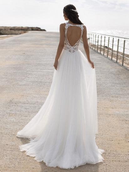Charming V Neck A-Line Chiffon Tulle Lace Split Wedding Dresses_2