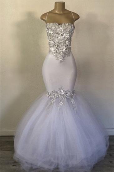 Mermaid Strapless Tulle Applique Elegant Prom Dresses_1
