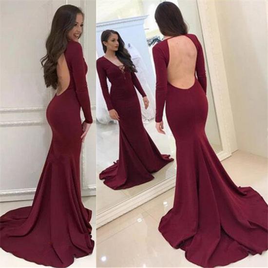 Sexy Burgundy Long Sleeves Evening Dresses 2022 Backless Mermaid V-Neck Prom Dresses_3