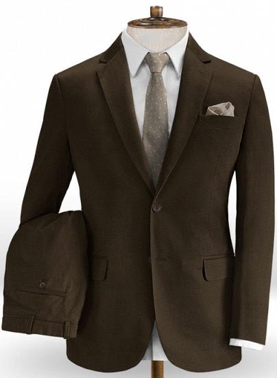 Dark brown cotton notched lapel two-piece suit