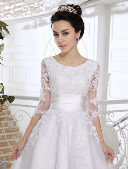 Half Sleeves Jewel Tulle Lace Knee-Length Ruffles Wedding Dresses_5