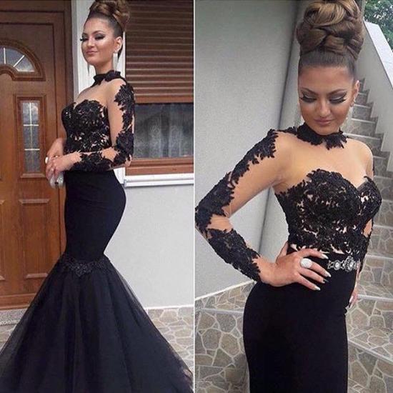 Gorgeous Black Lace Prom Dress Long Sleeve Mermaid Long Party Dress_3