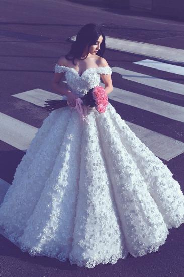 3D-Spitzenapplikationen aus der Schulter Brautkleider | Prinzessin Ballkleid Sexy Hochzeitskleid_2