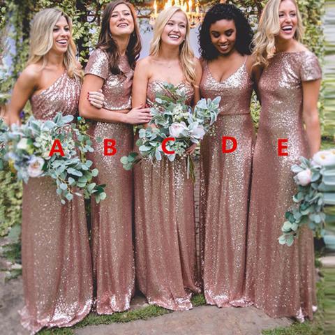Sexy Sequin Bridesmaid Dresses | Rose Gold Long Wedding Guest Dresses_3