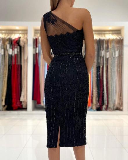 Lace-Appliqued One-Shoulder Beaded Short Prom Dress_2