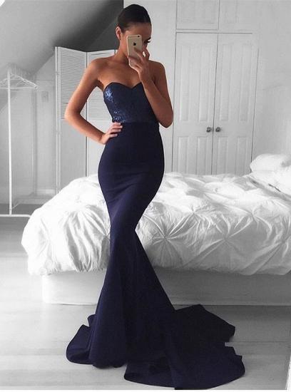 Navy Sequins Mermaid Sweep-Train Sweetheart Glamorous Evening Dress_1
