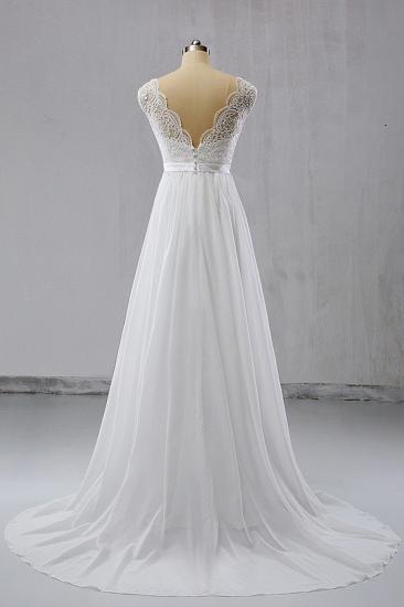 Elegante Träger Ärmelloses Chiffon-Hochzeitskleid | Weiße Brautkleider in A-Linie_3