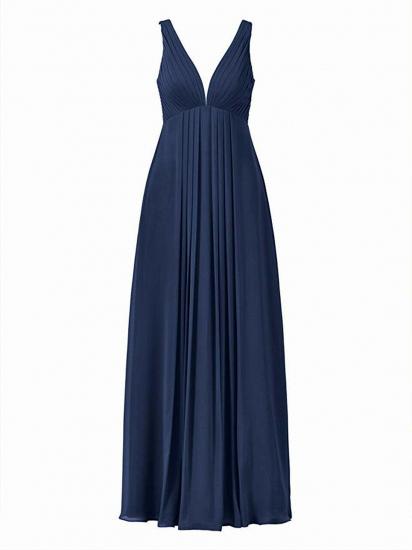Blue V-Neck Sleeveless Long Empire Party Bridesmaid Dress_1