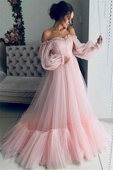 Gorgeous Off-The-Shoulder Long-Sleeves Sheer-Tulle A-Line Prom Dress_2