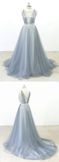 TsClothzone Elegant Gray Tulle Round Neck Beach Wedding Dress Jewel Sweep Train Bridal Gowns On Sale_6