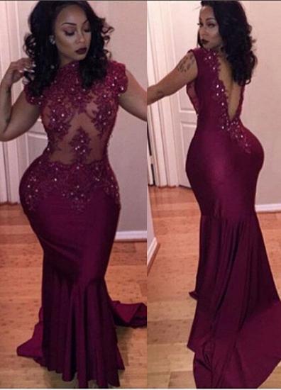 Gorgeous Cap Sleeve Burgundy Prom Dress Mermaid With Lace Appliques