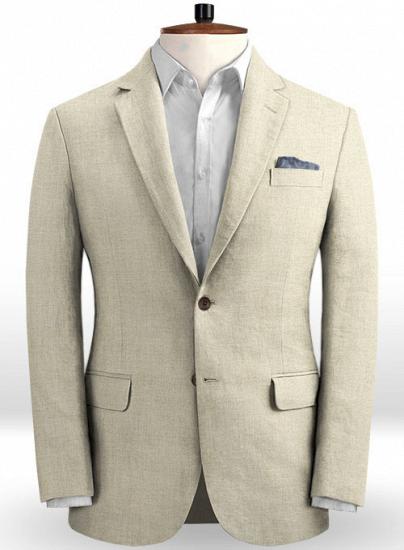 beige linen 2 Button Slim Fit Business Suit_3