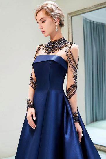 MARIN | A-line Long Sleeves Beading Neckline Satin Evening Gowns_6