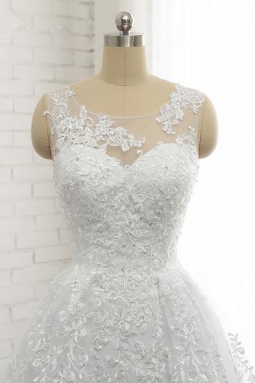Klassische Rundhals-Spitzenapplikationen White Princess Wedding Dress_4