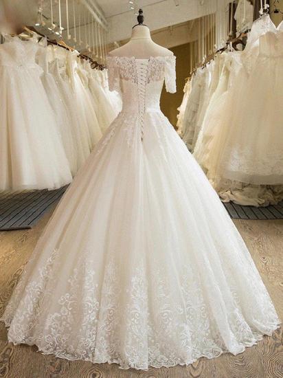 Floor-Length Applique Ball Gown Off-the-Shoulder Lace Tulle 1/2 Sleeves Wedding Dresses_3