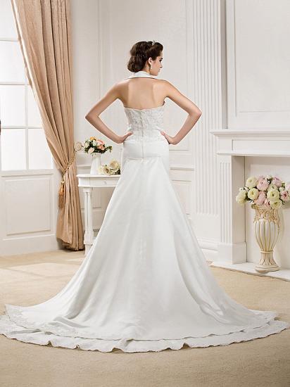 Affordable Mermaid Halter Wedding Dress Satin Sleeveless Bridal Gowns with Court Train_4