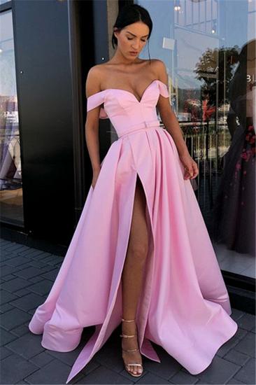 Sexy Pink Off Shoulder Evening Dresses with High Split | Simple A-Line Long Formal Dresses Online_3