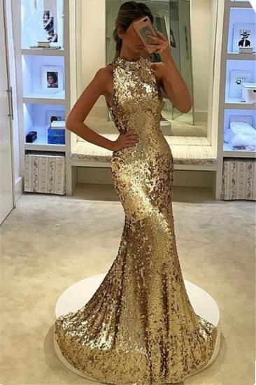 Glamorous Mermaid Sequined Prom Dresses 2022 Halter Sleeveless Evening Dress_2