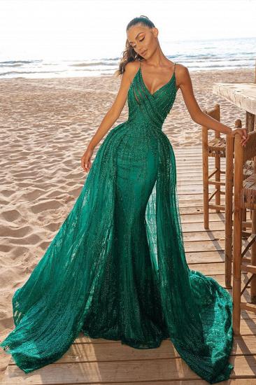 Mermaid Prom Party Kleid V-Ausschnitt Pailletten Abendkleider Sweep / Trompete Zug