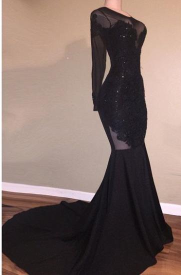 Sexy Mermaid Black Long-Sleeves Backless Appliques Prom Dress_2