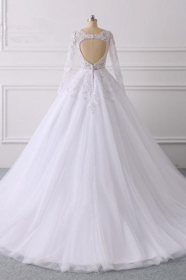 TsClothzone Elegantes Brautkleid mit V-Ausschnitt und langen Ärmeln, weißes Tüll, Spitzenapplikationen, Brautkleider im Angebot_3