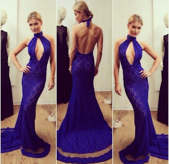 Mermaid Lace Halter Royral Blue Evening Dresses Sexy Backless Cheap Popular Long Dresses for Women_2