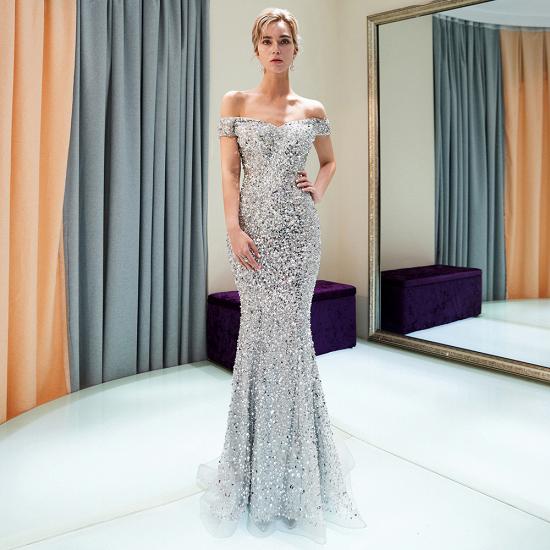 MAUDE | Mermaid Off-the-shoulder Long Sequins Silver Evening Gowns_6
