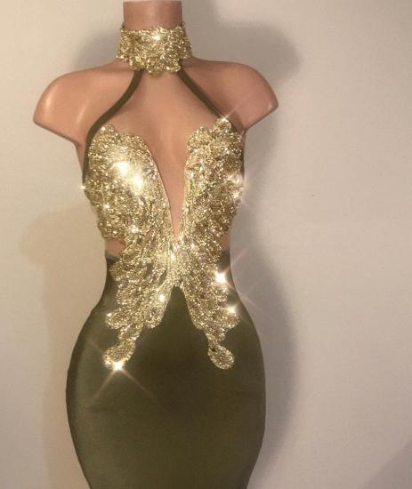 Sparkle Gold Applikationen Sexy Ballkleid auf Mannequins 2022 | Mermaid Rüschen Halfter Günstige Abendkleider_2