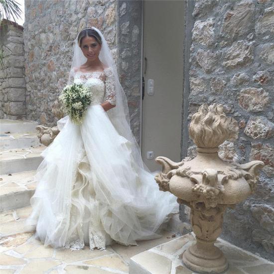 Gorgeous Lace Half Sleeve 2022 Wedding Dresses Ruffles Organza Bridal Dresses_5