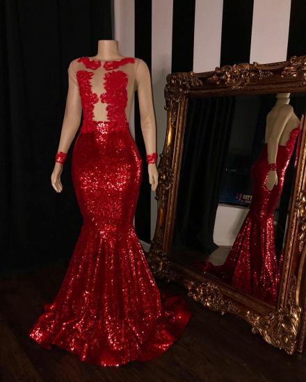 Sexy Red Sequins Prom Dresses | Cheap Long Sleeves Evening Dresses_3