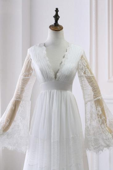 Chic Empire Lace Tulle Wedding Dress | Long Sleeves V-Neck Appliques Bridal Gowns_4
